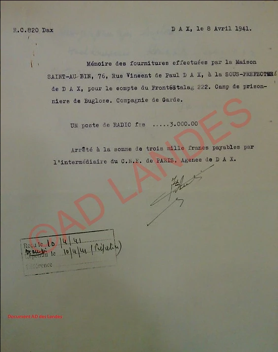 1941, commande de matériel pour le camp, 4