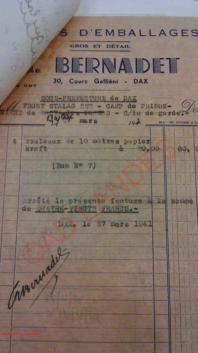 1941, commande de matériel pour le camp, 5